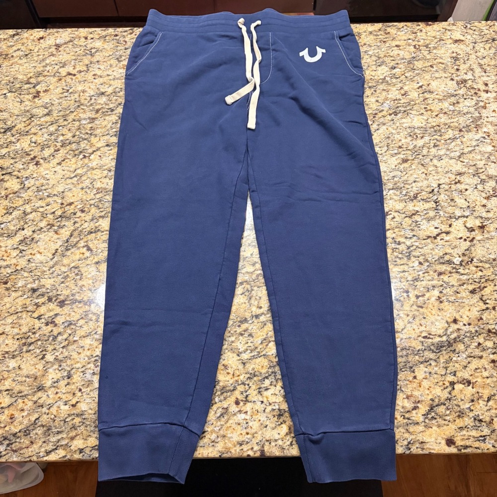 True Religion Mens Navy Blue Horseshoe Logo Jogger Sweatpants XL World Tour ws